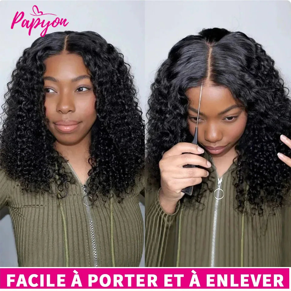 Curly Short Bob Wigs Glueless Wig Human Hair Ready To Wear Pre Plucked Pre Cut 4x4 Deep Curly Wigs For Women Water Wave