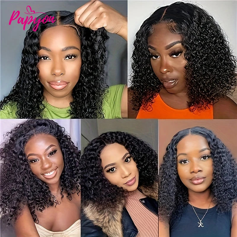 Curly Short Bob Wigs Glueless Wig Human Hair Ready To Wear Pre Plucked Pre Cut 4x4 Deep Curly Wigs For Women Water Wave