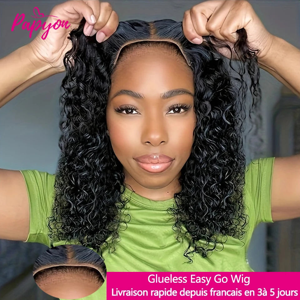 Curly Short Bob Wigs Glueless Wig Human Hair Ready To Wear Pre Plucked Pre Cut 4x4 Deep Curly Wigs For Women Water Wave