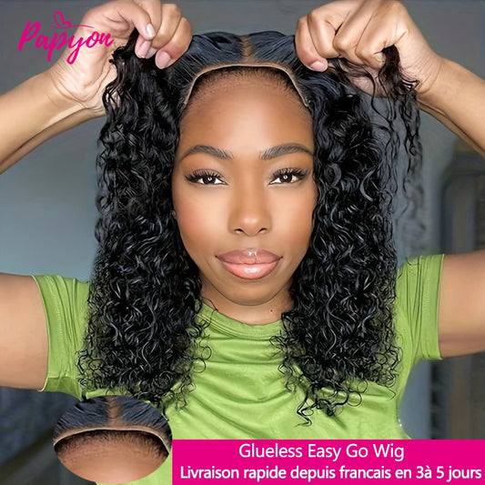 Curly Short Bob Wigs Glueless Wig Human Hair Ready To Wear Pre Plucked Pre Cut 4x4 Deep Curly Wigs For Women Water Wave
